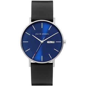 Jacob Jensen 161 Horloge Nordic titanium-veganleder zwart-blauw-rood 40 mm.