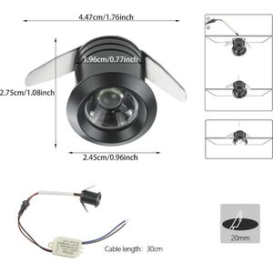 Inbouwspots set 1 W mini kleine minispot LED aluminium voor wijnkast - 10 stuks 90-265 V AC zwart warm wit energieklasse A++