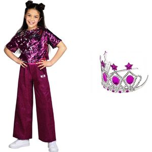 K3 verkleedkleding - Glitteroutfit roze 3/5 jaar - maat 116 Inclusief Kroontje