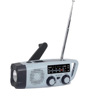 Noodradio - Solar Opwindbaar - Solar powerbank - 2000mAh - Zonneenergie - Survival Noodpakket - Zaklamp Oplaadbaar - AM/FM - Noodrantsoen - Grijs