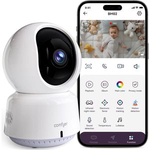 Babyfoon WLAN IP-camera met draaibare binnencamera, 2-weg audio, 4-split scherm, bewegingsdetectie en nachtzicht
