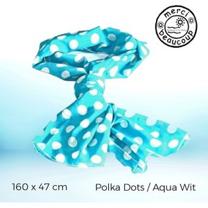 MB - Polka Dots / Stippen Lange Sjaal - Aqua Blauw / Wit - 160x47 cm - Volwassenen Jeugd Kinderen - Unisex - Casual Feest