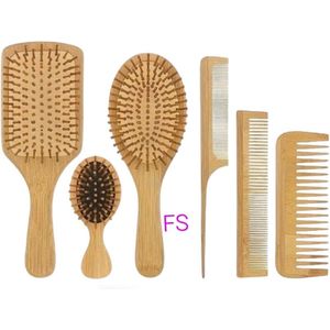 Bamboe Haarborstels en Kammen Set van 6 stuks - Hoofdhuid Massage Borstel - Hoofdmassage - Haargroei Versneller - Alle Haartypen - Verschillende Maten