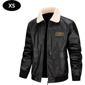 Livano Leren Jas - Leather Jacket - Lederen Jas - Bomberjack - Pilotenjack - Blazer - Biker - Motorjas - Motormuis - Heren - Zwart XS