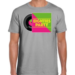 Bellatio Decorations Disco verkleed T-shirt heren - 80s party - grijs - jaren 80 feest - carnaval XXL