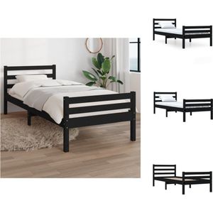 vidaXL Houten Bedframe - eenpersoons - 75 x 190 cm - Hoogwaardig massief grenenhout - Stabiel en comfortabel - Geschikt voor kleine ruimtes - Kleur- zwart - Bed