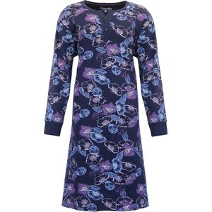 Medaillon Dames Nachthemd - 100% Katoen - Gebloemd - Blauw - Maat S