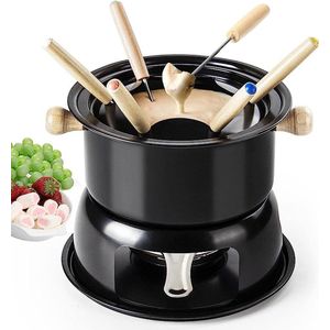 Hot pot set Hot pot kaas set Roestvrij staal hot pot is geschikt voor 6 personen DIY vlees hot pot en kaas hot pot set, geschikt voor kaas, chocolade, vlees (Zwart)