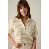 Witte open gebreide polo