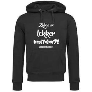 Hoodie met Capuchon en Kangoeroezak Unisex Volwassenen Zware Kwaliteit 280 g/m2 Lol - carnaval - kermis - feestje - grappig - Weekend - Wijn - Tekst ""Zullen we lekker knuffelen?! (eigen risico)"" Op Voorkant | Zwart/wit | maat M