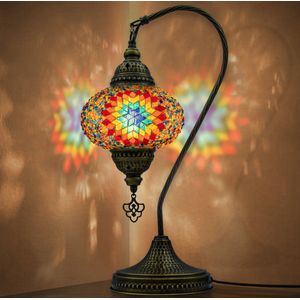 Mozaiek Zwanenhals Lamp, Handgemaakte, Nachtlampje, Turkse, Arabisch, Oosterse, Tiffany, Marokkaanse Decoratieve Tafellampen Voor Slaapkamer, Bureau, Woonkamer En Perfecte Cadeau Voor Speciale Dagen - Regenboog