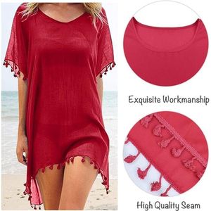 ASTRADAVI Pareo - Sarong met Franjes - Dames Beachwear Omslagdoek - Kleur Rood