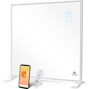 KESSER® Infrarood Verwarmingspaneel Energiebesparing Elektrische Kachel Vrijstaand & Wandmontage met Thermostaat & App Control - Paneelradiator Elektrische Verwarming Paneel - Convector Standvoeten - Wit / 350W