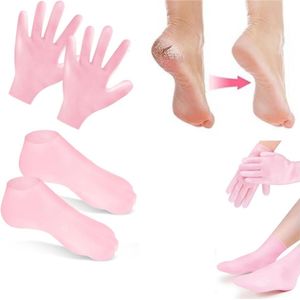 1 set - Hydraterende handschoen en sokkenset - Hydraterende handschoen - Siliconen spa-sokken voor dames - Voetmaskersokken - Voetverzorgingssokken - Hydraterend - Anti-uitdroging - Herbruikbaar - Roze - One size fits all - Geschikt voor droge en geb