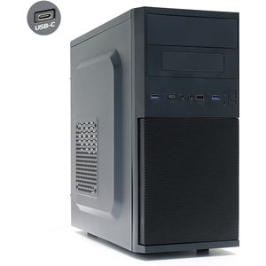 Micro-ATX PC Behuizing - Compatibel voor Mini-ITX - I/O: 1x USB-C - 2x USB3.0 - 1x USB2.0 - HD Audio - Zwart - Zonder voeding