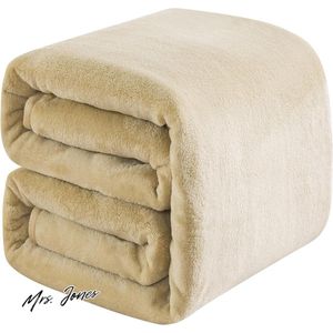 Mrs. Jones Knuffeldeken 220 x 240 cm kaki fleece dekbed warme wollige knuffeldeken spreien woondeken dubbele kant .