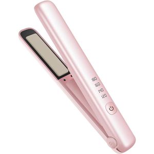 Draadloze stijltang - 2-in-1 mini-stijltang voor onderweg - krultang met USB-C-oplaadfunctie - compacte en draagbare keramische styling tool met lcd-scherm - roze