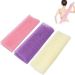 Allecto plus - Set van 3 Afrikaanse scrubsponsjes in roze, paars en beige - Lange badspons (20x65 cm) voor huidverzorging en lichaamsscrub.