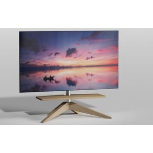 Cavus Tv Vloerstandaard Cross 80S - Design Tv Meubel Eikenhout en Geborsteld RVS - Geschikt voor 32-65 Inch Tv met Multifit VESA 100x100 t/m 400x400