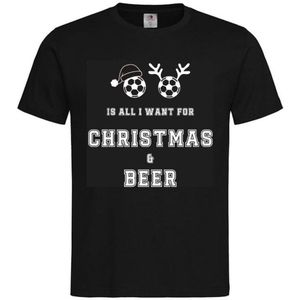 T-shirt Unisex Volwassenen Fout Foute Kerst Kerstmis Bier Man Grappig Tekst ""Voetbal is all I want for christmas"" | korte mouw | Zwart/Wit | maat XXL