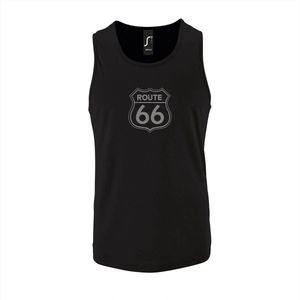 Zwarte Tanktop sportshirt met ""Route 66"" Print Zilver Size L