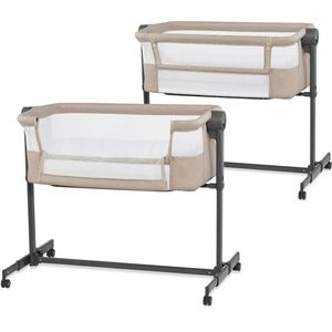 Kinderkraft NESTE UP 2 - Bijzetbed - Co-sleeper - 2w1 - Aanschuifwieg voor Baby - In Hoogte Verstelbaar Babybed - met Matras - Beige