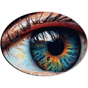 Dibond Ovaal - Oog - Wimpers - Pupil - Mens - Kleuren - 28x21 cm Foto op Ovaal (Met Ophangsysteem)