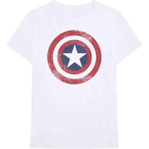 Marvel Captain America - Distressed Shield Heren T-shirt - 2XL - Wit