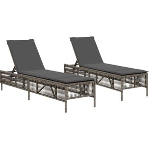 vidaXL Ligstoelen - Set van 2 - Inclusief Kussens - Grijs Ligbed - Ligbedden - Tuinstoel - Tuinmeubel