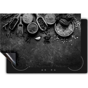 Chefcare Inductie Beschermer Kruiden en Specerijen op Zwarte Marmer - Zwart Wit - 80x50 cm - Afdekplaat Inductie - Kookplaat Beschermer - Inductie Mat