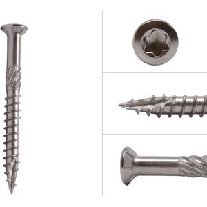Wovar Voordeelemmer 5 x 50 mm Vlonderschroeven RVS 410 Torx 25 Deeldraad | 1200 stuks | Schroeven RVS | Houtschroeven