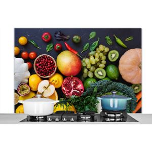 Spatscherm keuken 120x80 cm - Kookplaat achterwand Pompoen - Peper - Zwart - Muurbeschermer - Spatwand fornuis - Hoogwaardig aluminium