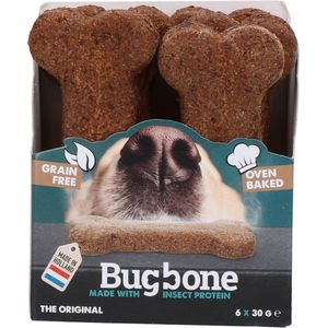 Bugbone Hondensnack met insecteneiwit - 6 x 30 gram - Gezond, lekker en makkelijk verteerbaar - Reinigt het gebit - Laag in calorieën – Hypoallergeen – Graanvrij - Geschikt voor honden - Medium