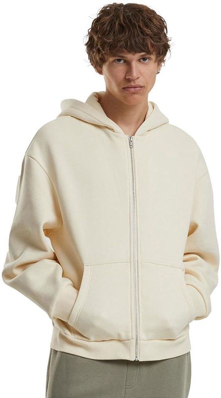 Build Your Brand Fluffy Zip Hoody, herenhoodie met doorlopende ritssluiting, regular fit, witzand., XL