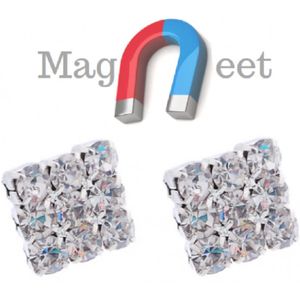 Magneet- strass -oorbellen-vierkant- 6 mm-Geen gaatje nodig- Dams- Heren- Kinderen- Zilverkleurig-Charme Bijoux®