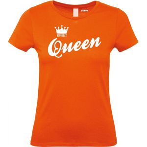 Dames T-shirt met tekst Queen | oranje koningsdag kleding | oranje t-shirt | Oranje | maat 4XL