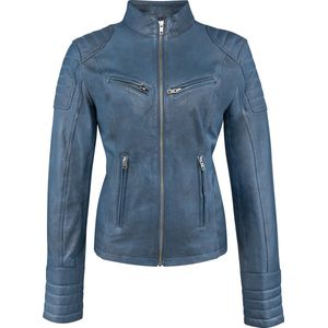 Urban 5884 - Angelina - Damesjas - Blauw - Biker Model - Lams Leer