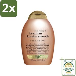 OGX - Brazilian Keratin Therapy - Shampoo - Versterkend - Gladmakend - 385 ml - Voordeelverpakking - 2 stuks - Keratine shampoo - Keratine haar