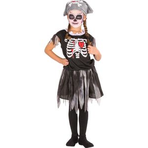 dressforfun - piratenskeletkostuum 128 (8-10y) - verkleedkleding kostuum halloween verkleden feestkleding carnavalskleding carnaval feestkledij partykleding - 300002
