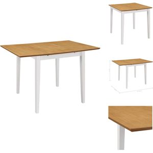 vidaXL Eettafel Verlengbaar - Wit/Bruin - (80-120) x 80 x 74 cm - Massief rubberwooden MDF tafelblad - Tafel