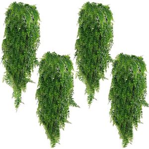 4 stuks kunstplanten, hangende hangplanten, kunstplant, varen, groene bladeren, groene planten, plastic planten, 80 cm, voor buiten, balkon, muur, bruiloft, tuindecoratie, 110