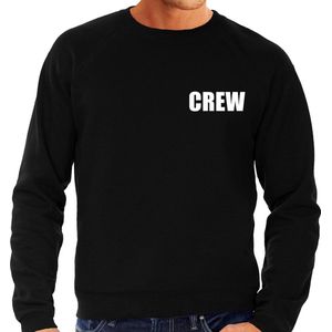 Crew grote maten sweater / trui zwart voor heren - personeel / medewerkers - bedrukking aan voor- en achterkant - plus size crew trui XXXL