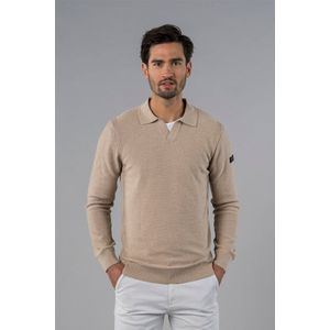 Presly & Sun - Heren open polo ribbed - Charles - Taupe - M