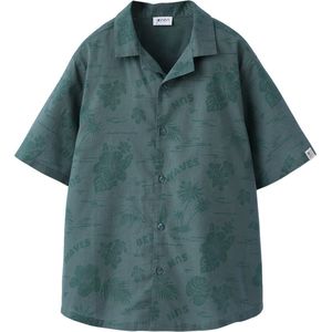Hawaï - Overhemd - Blauwgroen - Popeline - Korte Mouwen