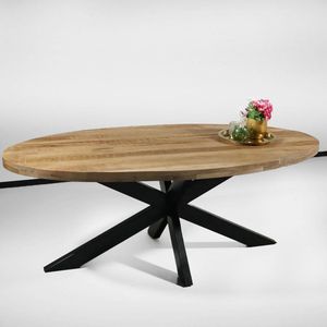 Eettafel ovaal mangohout 200cm James lichtbruin ovale industriële tafel duurzaam mango eetkamertafel