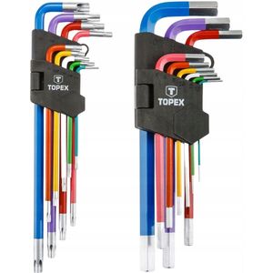 9x inbussleutels + 9x Torx-sleutelset CrV-staal - kleurgecodeerd