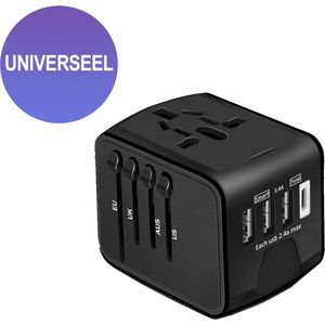Wereldstekker - Reizen - Reisstekker - Fast Charging - Universele Wereldstekker - 4 USB Poorten - Adapter - Zwart