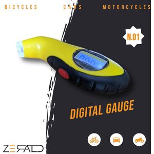 Zerald - bandenspanningsmeter, digitale bandenspanningsmeter, fietsbandenspanningsmeter, autobandenspanningsmeter (Geel)