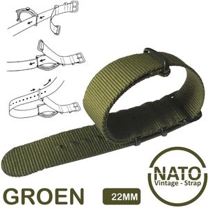 22mm Premium Nato Strap Groen met zwarte gesp - Vintage James Bond - Nato Strap collectie - Mannen - Vrouwen - Horlogeband - 22 mm bandbreedte voor oa. Seiko Rolex Omega Casio en Citizen