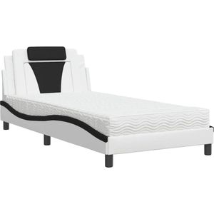 vidaXL - Bed - met - matras - kunstleer - wit - en - zwart - 100x200 - cm